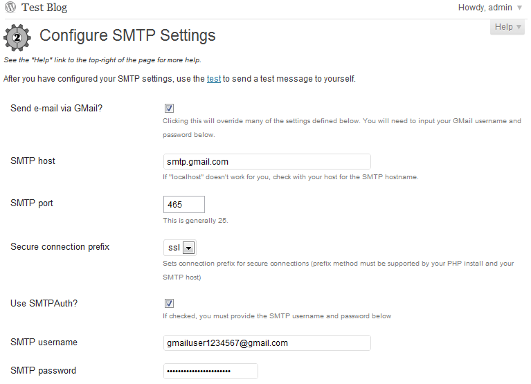 Configure SMTP Plugin